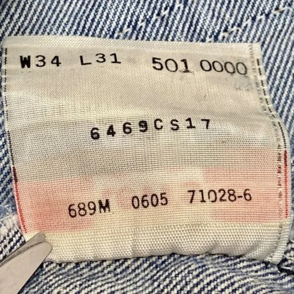 Vintage Levi’s 501XX Blank Tab Jeans Men's 34x31Blue Hemmed 30